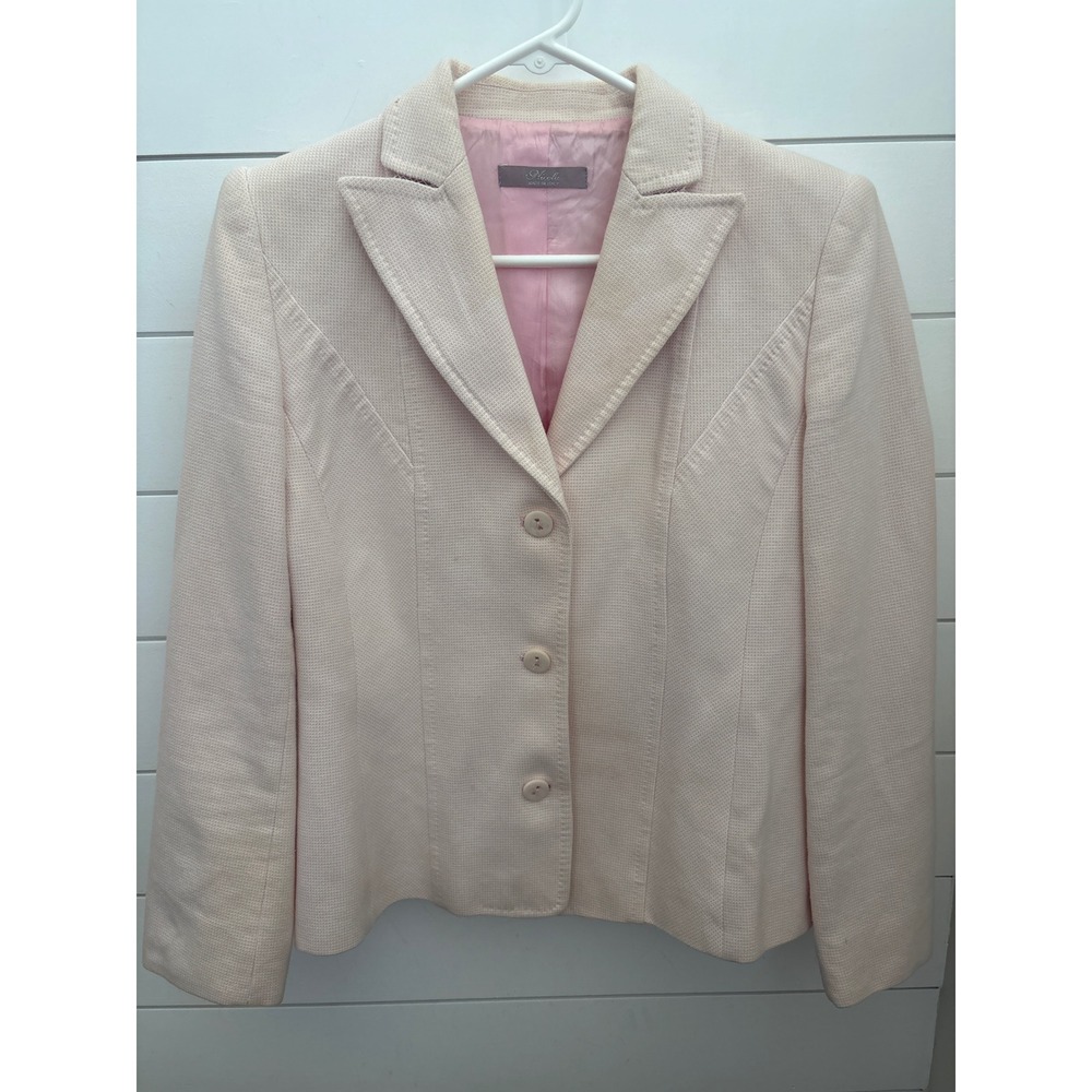Nicola Made in Italy Cream Textured Cotton Blazer Pink Lining Women Size 8 US
